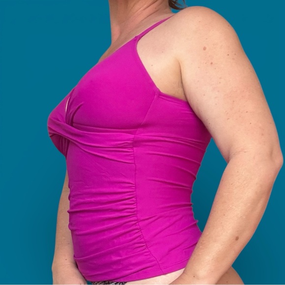 Vibrant Large Bright Pink Ruched Swim Tank Top - Picture 3 of 5